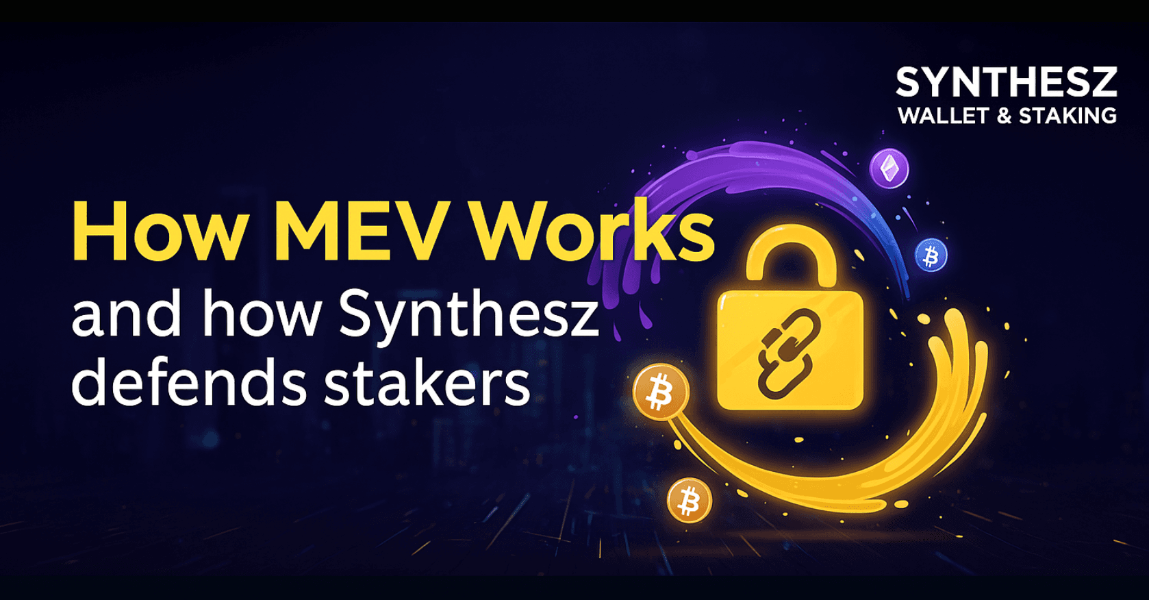 Synthesz MEV workflow illustration featuring validators, relays, and mempool signals